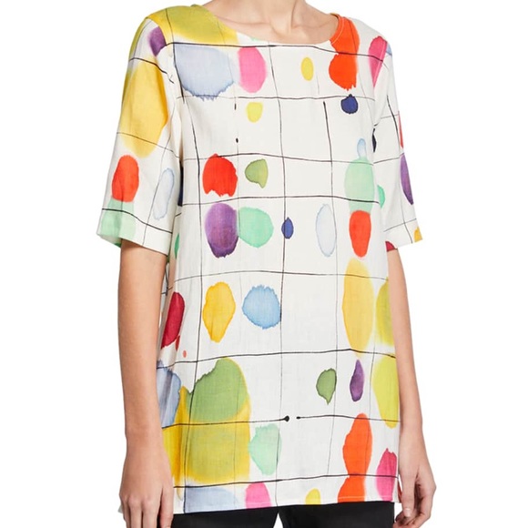 Caroline Rose White Linen Abstract Windowpane Paint Box Tunic - Picture 8 of 9